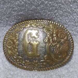 Crumrine Silver Gold Engraved Letter G Jewelers Bronze Buckle Great Vintage !!!